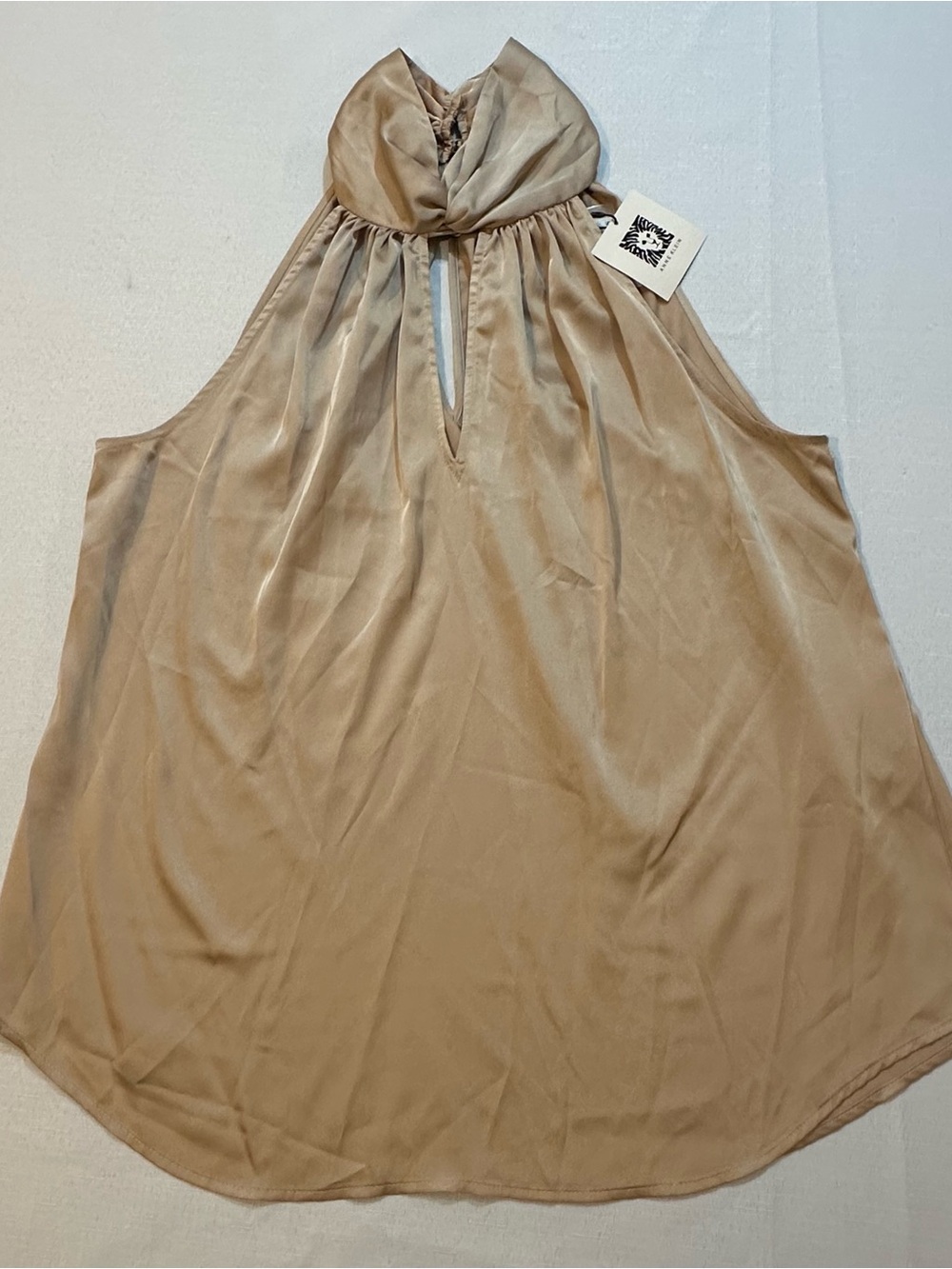 NWT Anne Klein Latte Satin Halter Blouse Large